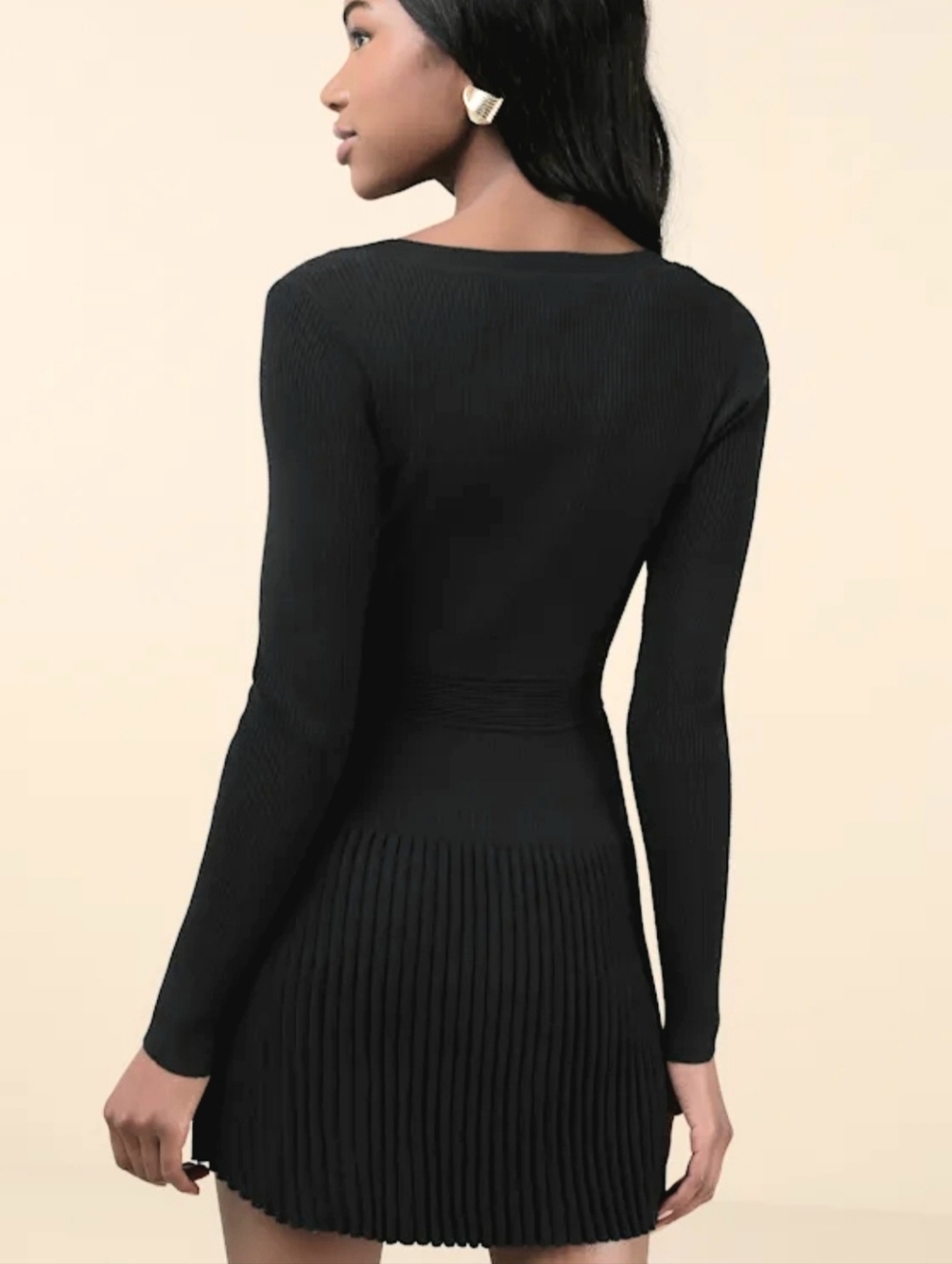 Lulus Chicest Crush Black Ribbed Long Sleeve Mini Sweater Dress Size L - Picture 2 of 13